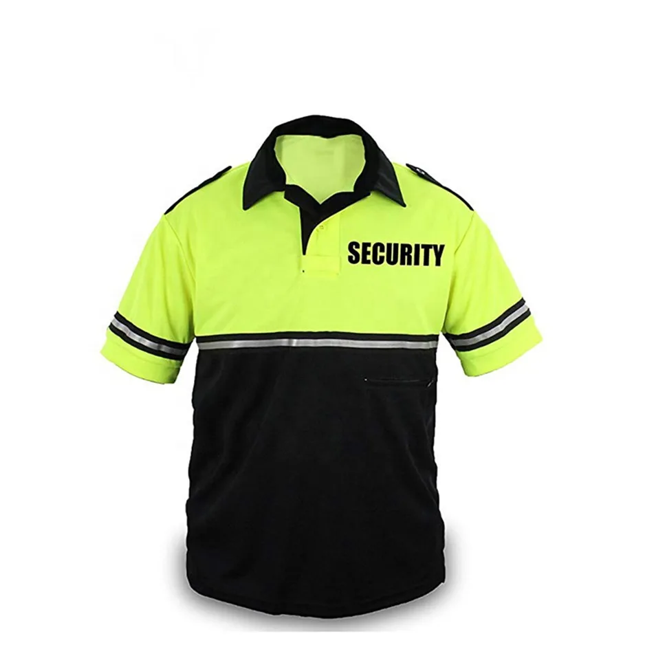 Security Uniform Polo Shirt Hi Vis Reflective Safety Work Shirts Men Workwear Fluorescent Yellow Reflective Tape Riding Traffic