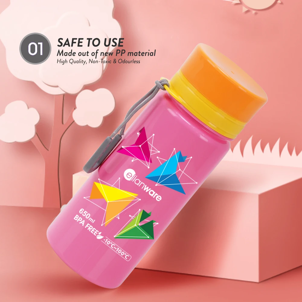 Elianware BPA Free (PP) Plastic Customize Logo Drinking Tumbler High Quality Drinking Water Bottle with String with Handle
