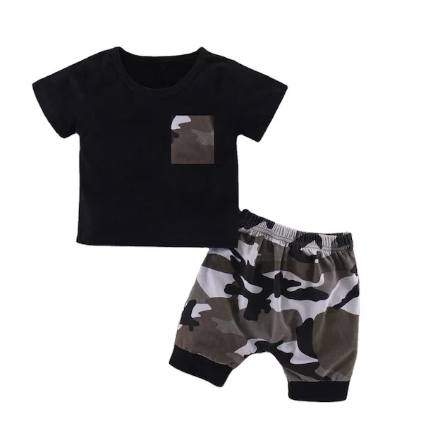 Wholesale Kids Clothes Custom Summer Casual Cotton Toddler Boys Set Clothes Tshirt And Shorts  2 Piece Sets For Kids