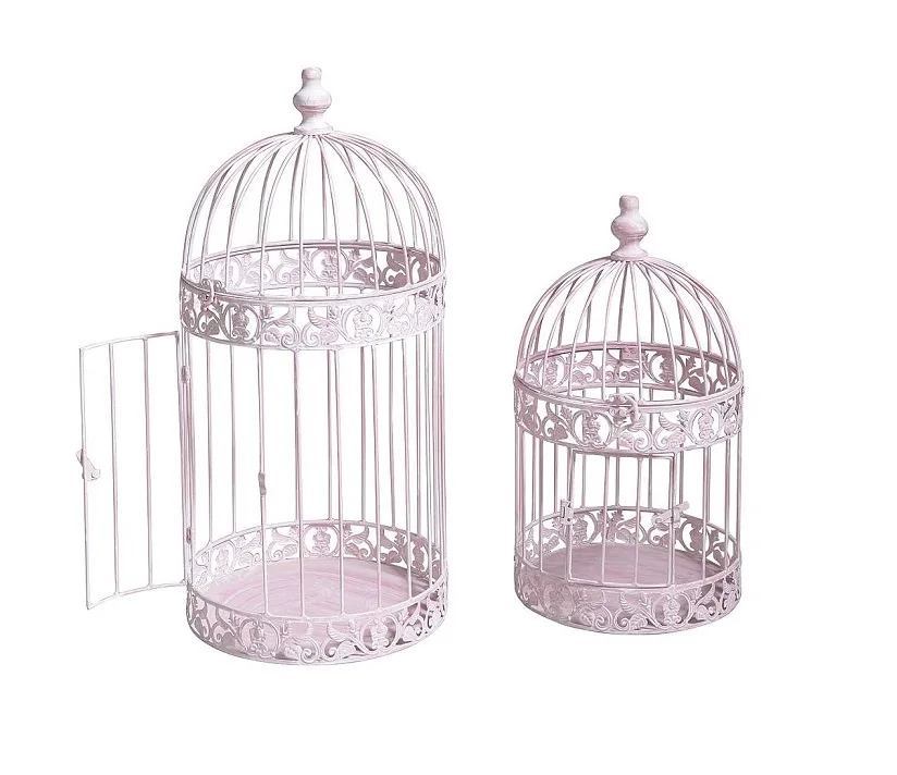 Large White Coated Iron Birdcage Candlestick Lantern Luxury Home Decorative Metal Wire Hanging Birds Box Packing Steel Material