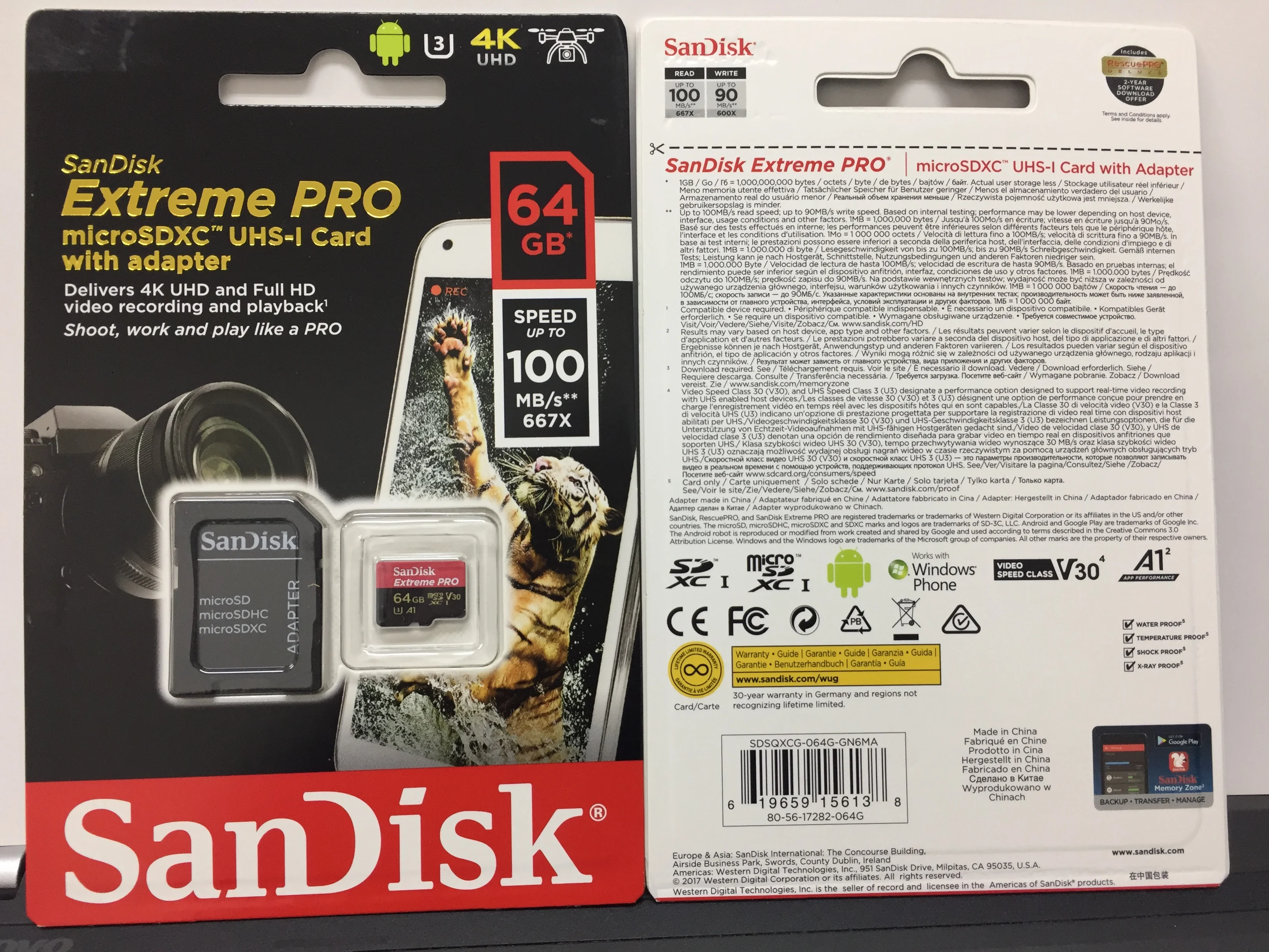 100% Original Sandisk SDSQXCU-064G Micro Secure Digital Card U3 A2 64GB R200W90