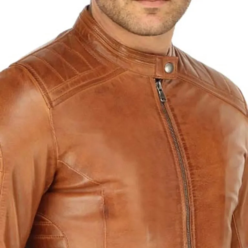 Comfortable Popular Design Flap pocket Printed Leather jackets for Men Best Price Mens Leather Jacket