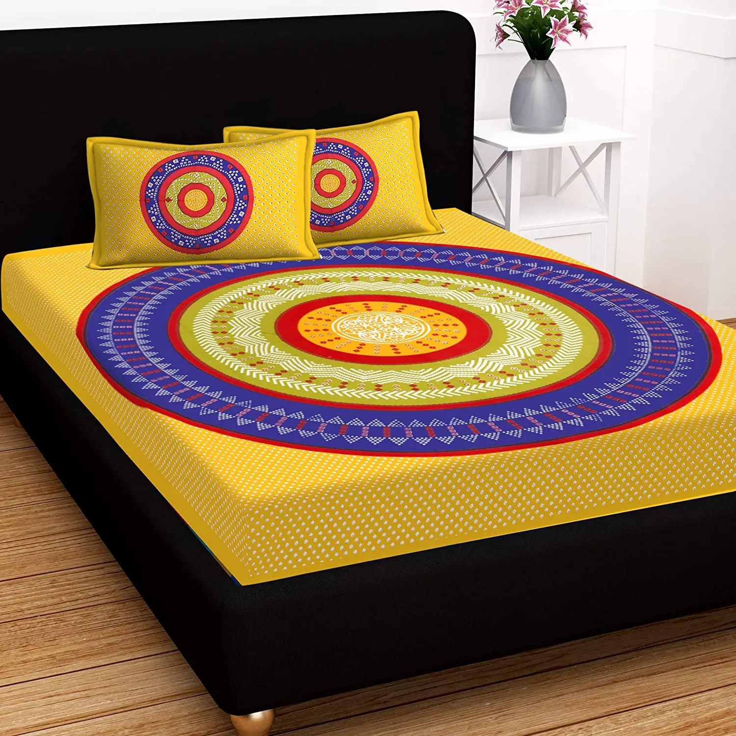 Indian Mandala Double Size Bed Cover sheet with 2 Cushion Pillow Bohemian boho bed set tapestry bedding  Ethnic Decorative Art