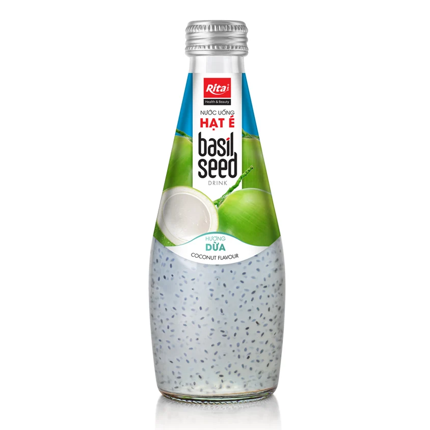 Vietnam Factory Healthy Provide Water Basil Seeds Benefit 290 ml Glass Bottle Basil Seed Juice With Coconut Juice