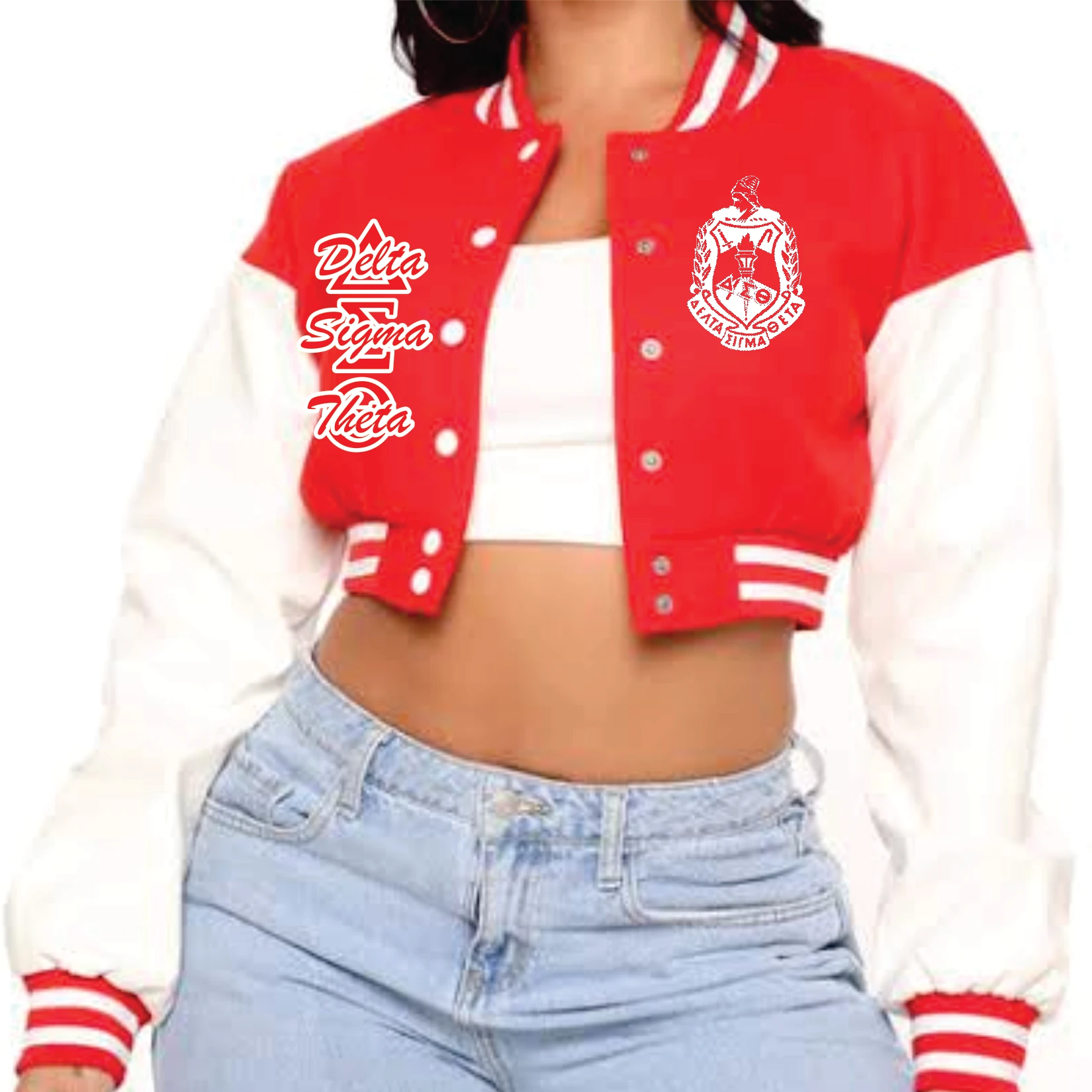 OEM  Custom made DST 100% pure solid leather sleeve delta sigma theta jacket sorority wool crop jacket