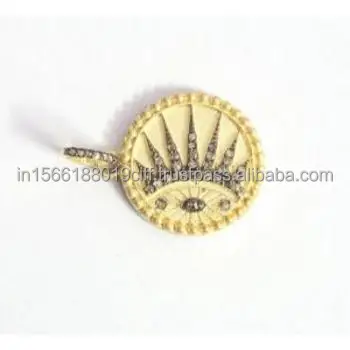 Rose Cut Diamonds Studded 925 Sterling Silver 14k Gold Plated Minimalist Charm Pedant 20X20mm