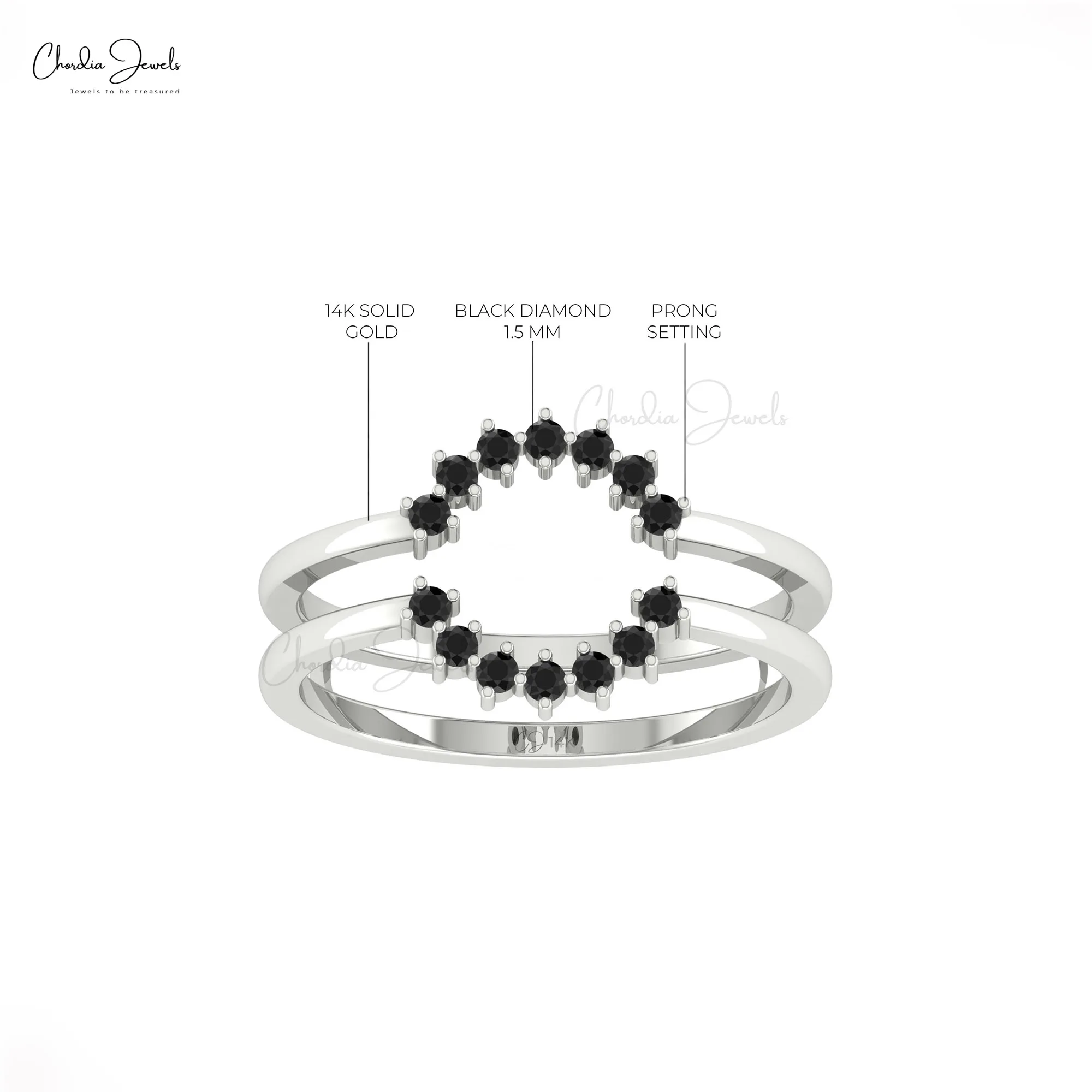 Hot Selling Products 2024 14k Solid Gold Black Diamond Stacking Ring 1.5mm Round Cut Engagement Rings For Women Wholesale Items