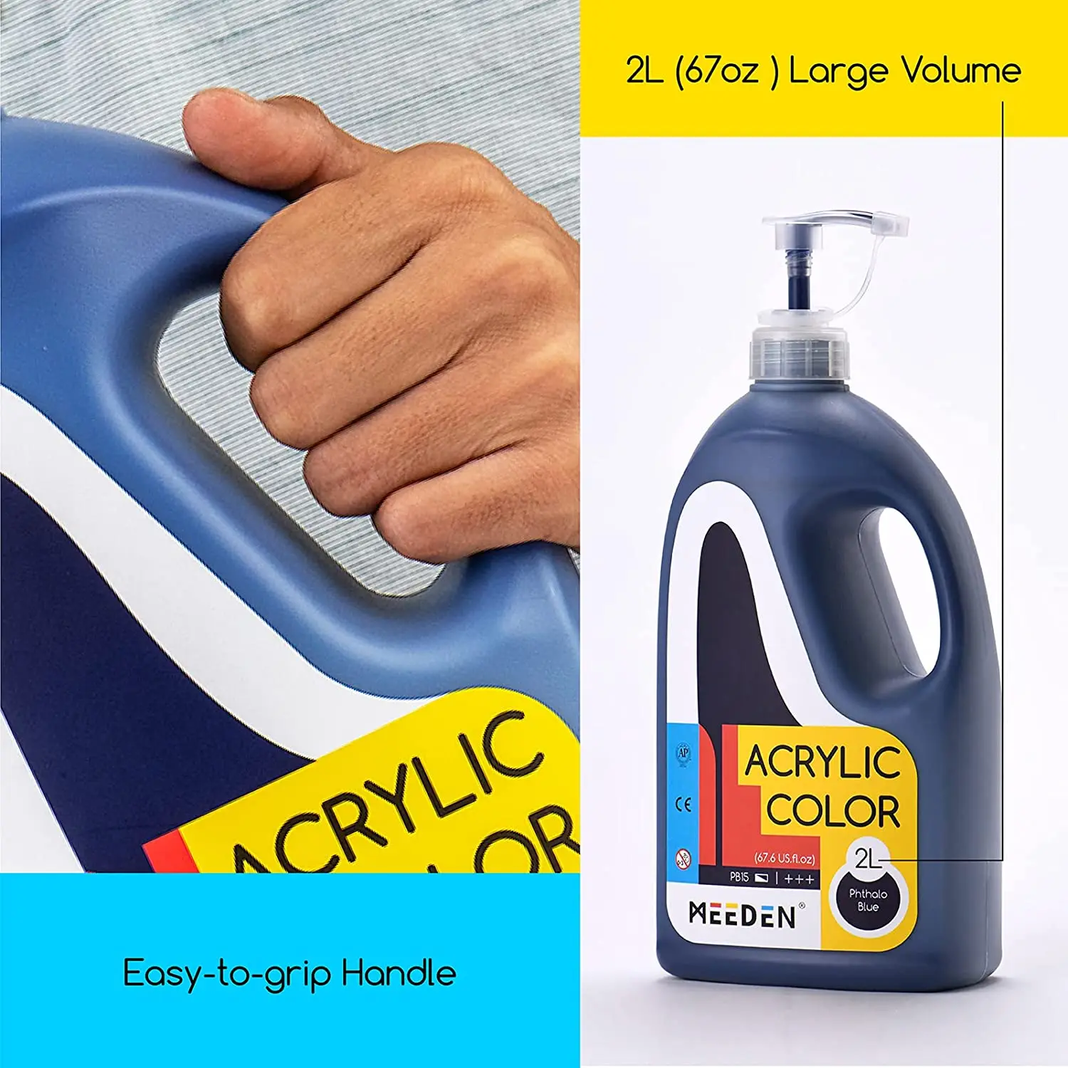 MEEDEN Heavy-Body Non-Toxic Rich Pigment Color 2L /67.6 oz. Phthalo Blue Acrylic Paint with Pump Lid