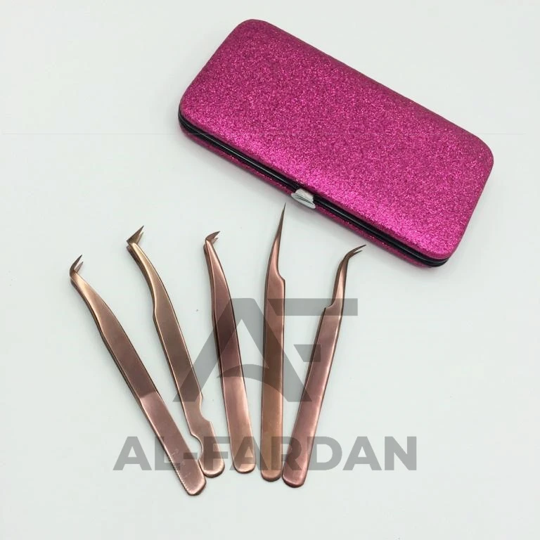 Sustainable Stainless Steel Tweezers For Eyelash Extension Rose Gold Titanium Color Custom Logo Russian Volume Boot Lash Tweezer