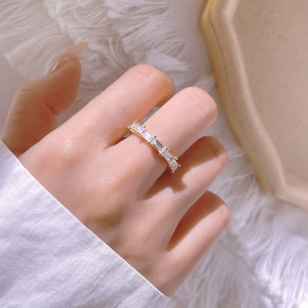 Luxury Ring Jewelry 18K Gold Plated Open Style Statement Cubic Zirconia Eternity Ring for Women Gift