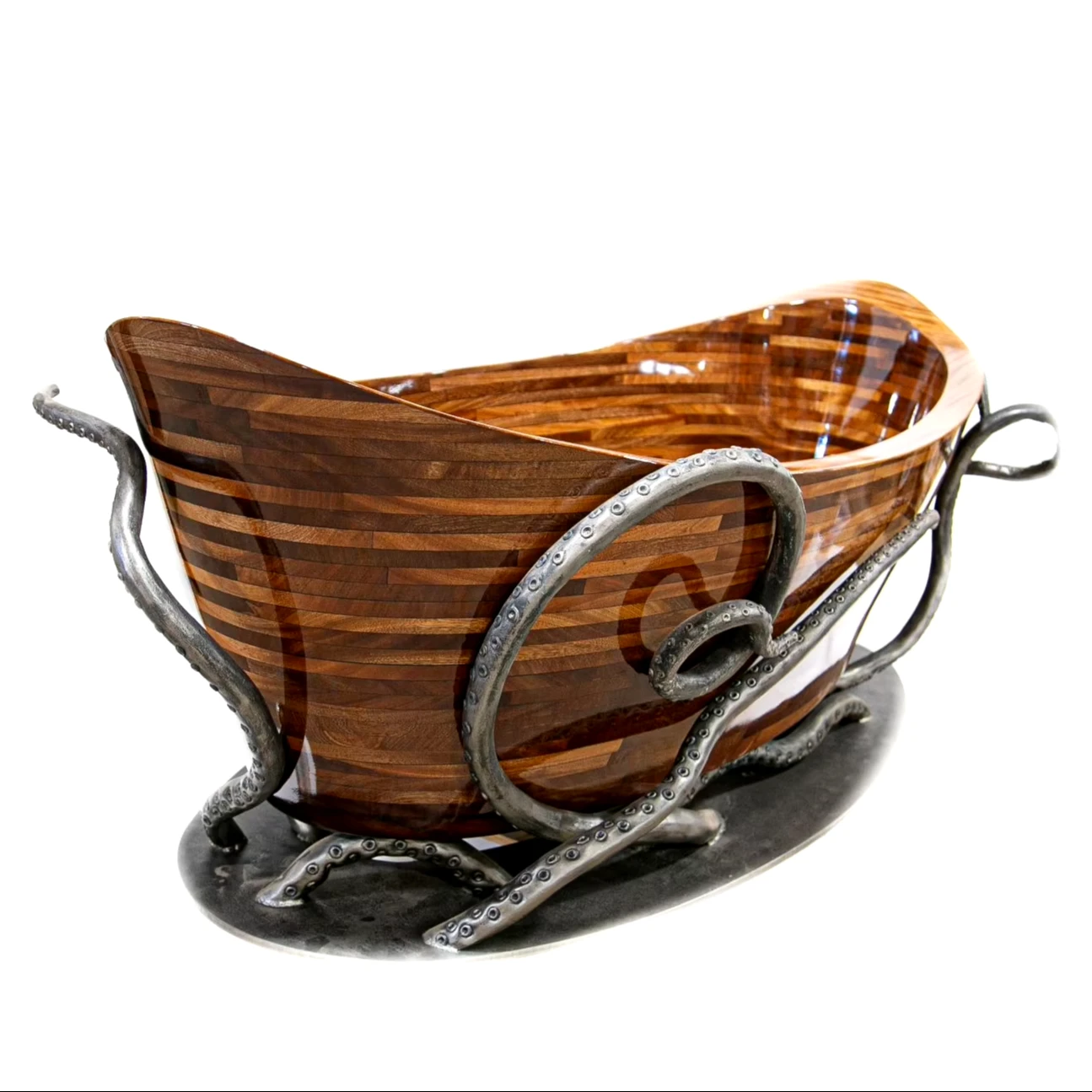 Hot Sale 100% Newest Design Octopus Recycled Reclaimed Parquet Mix Teak Wood Aluminum Metal Single Wooden Resin Bathtubs