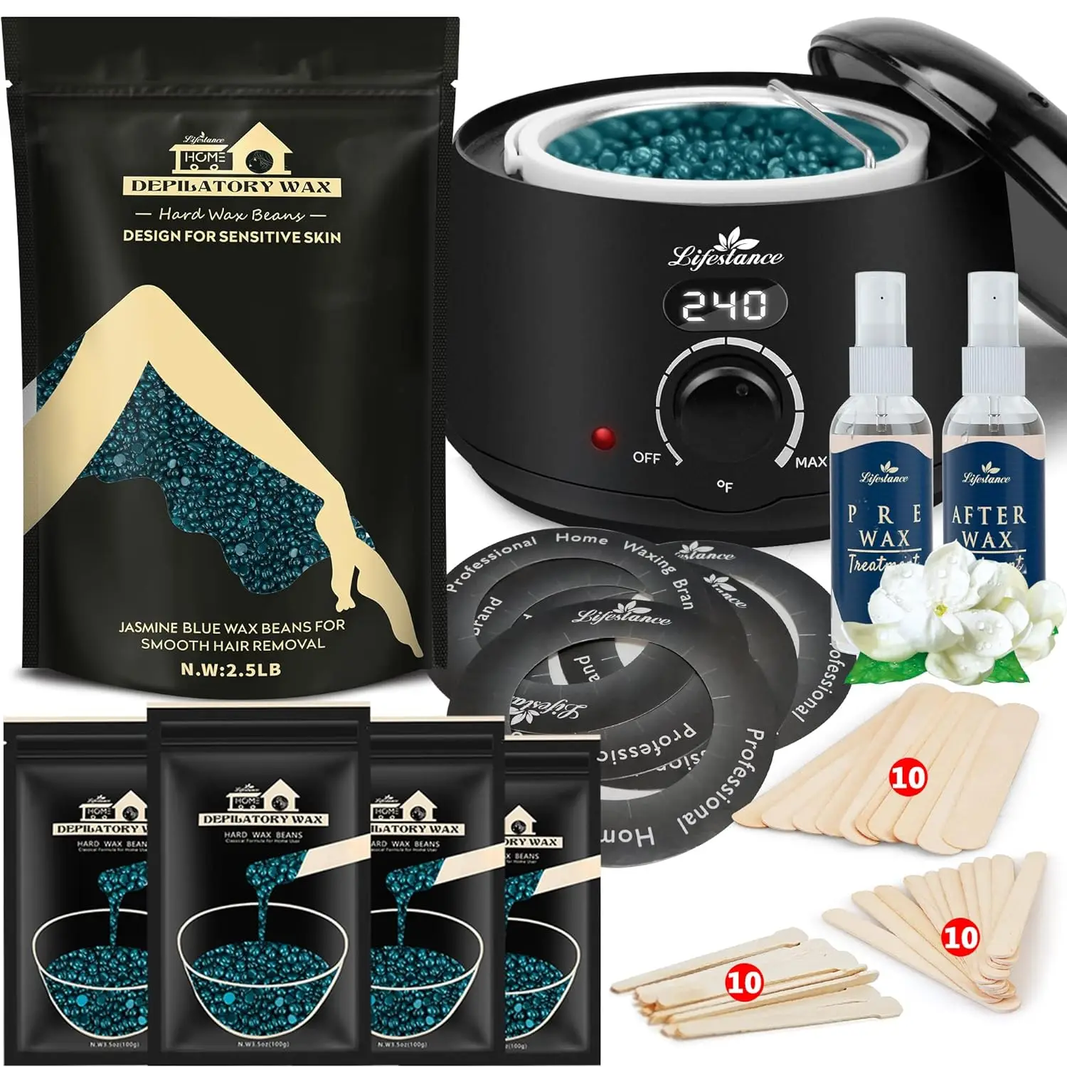 Lifestance Hot Selling Paraffin Wax Heater Machine Kit for Hair Removal Body Face Bikini Waxing Kit with wax Beans