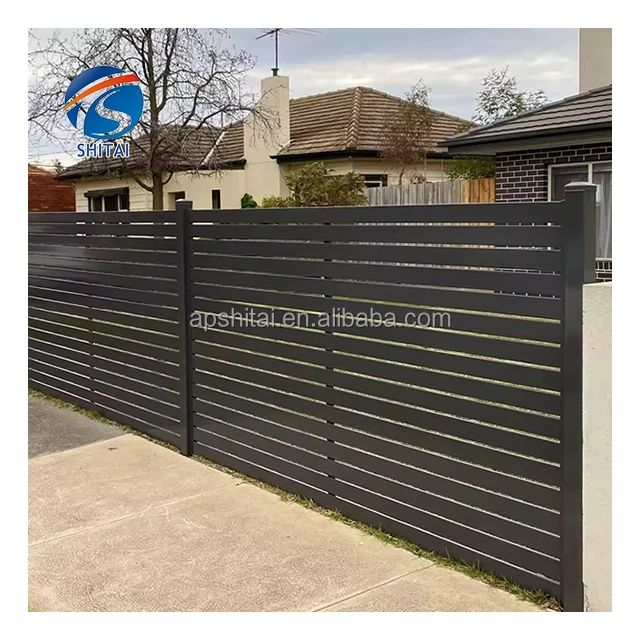 Hot selling anti climb outdoor garden house aluminum privacy fence  high security horizontal slat fence panels