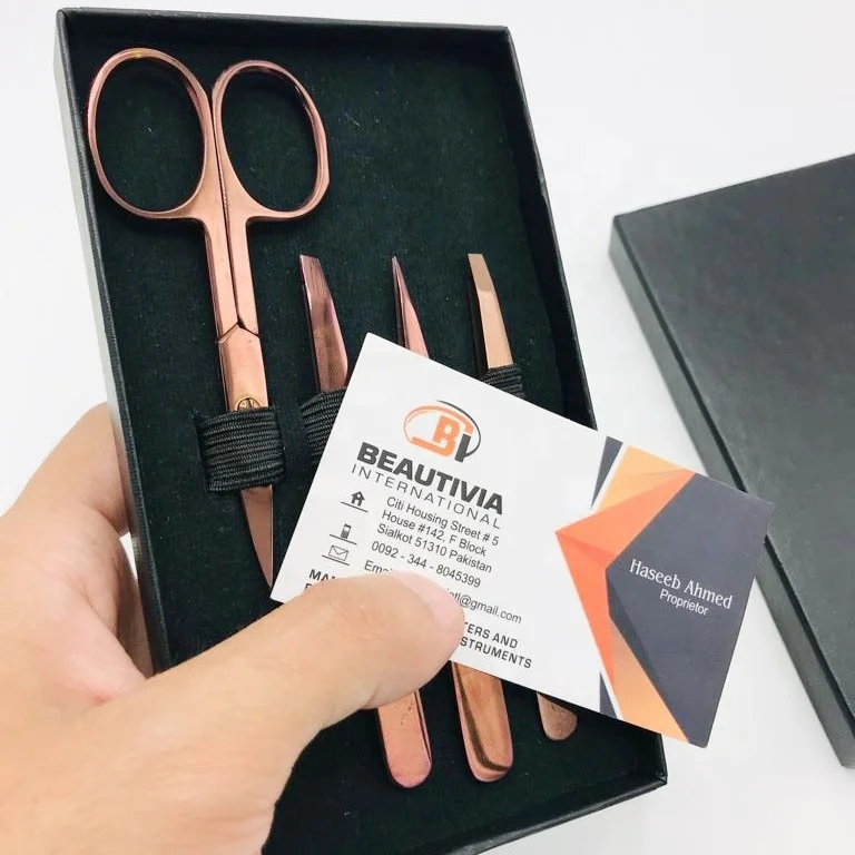 Rose Gold Plated Stainless Steel Eyebrow Tweezers Scissor Set Brow Shaping Tweezer Beauty Cosmetic Tools
