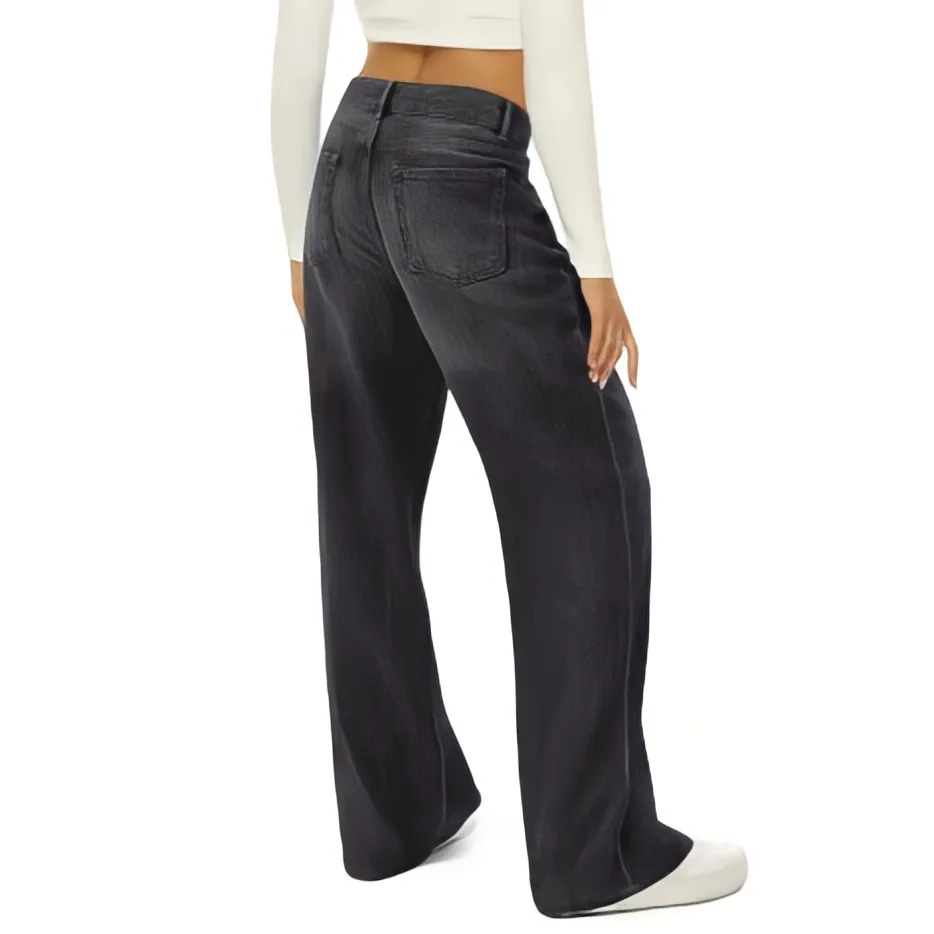 2024 Streetwear Wide Leg Cargo Pants Baggy Denim Jeans for Women Loose Straight Style Casual Solid Pattern for Spring Autumn