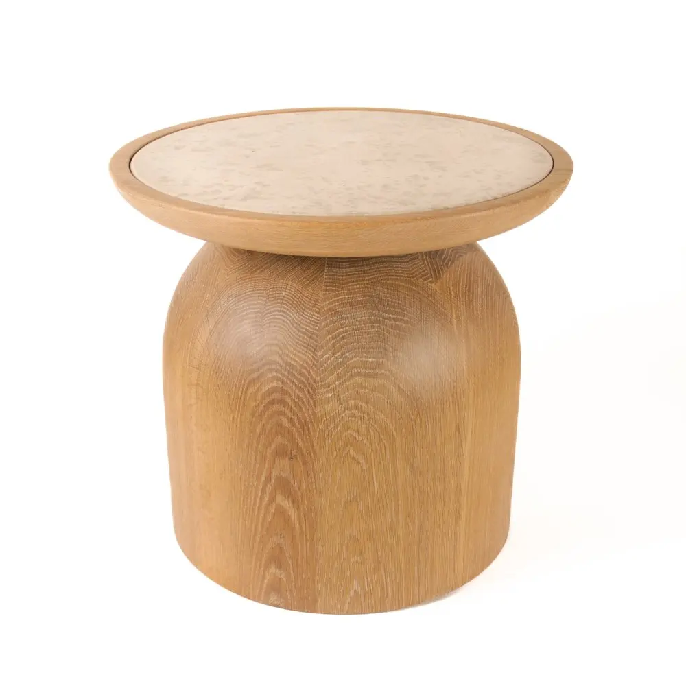 Solid Wood with Natural Stone Top Side Tables/Nightstands for Living Room and Bedroom Home Furniture