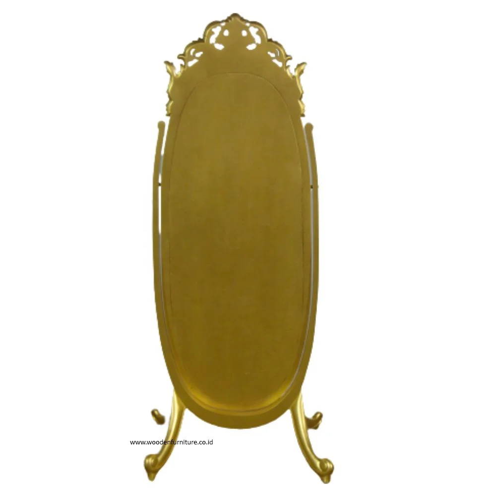 Gold Painted Standing Mirror Wooden Oval Floor Mirror Long Large Frame With Hand Carving Designed for European Style Furniture