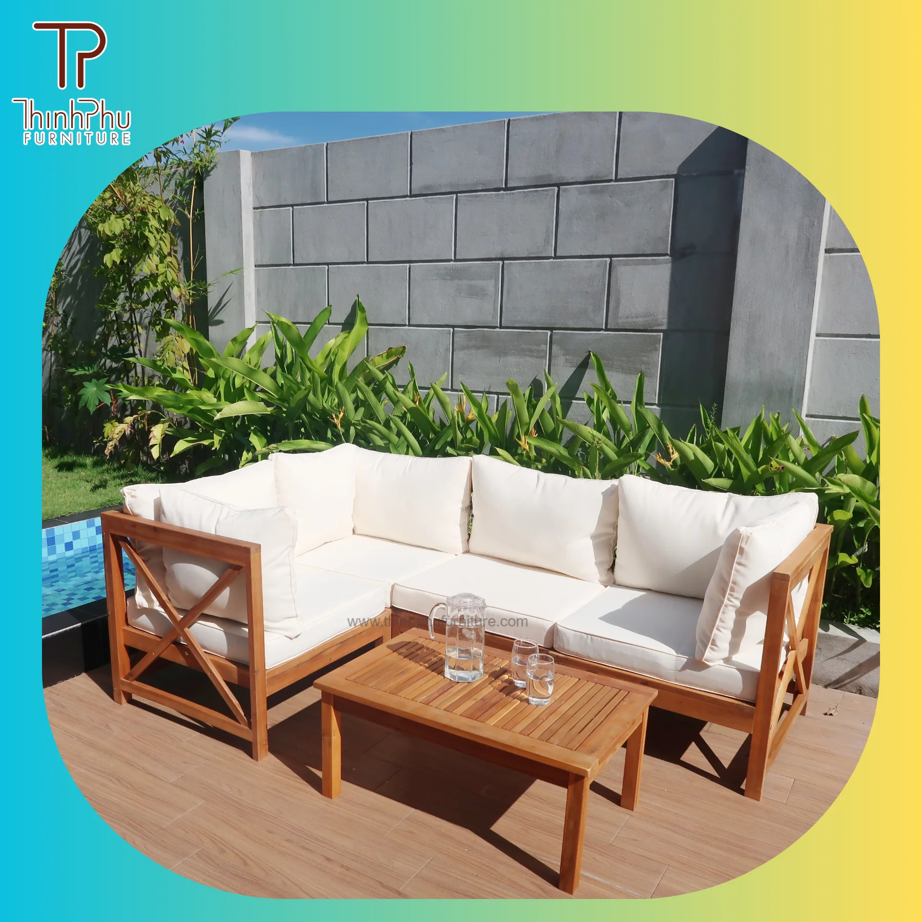 Comfortable Save Space Acacia Wood Module Sofa Set Outdoor Furniture Vietnam Manufacturer- Factory Price