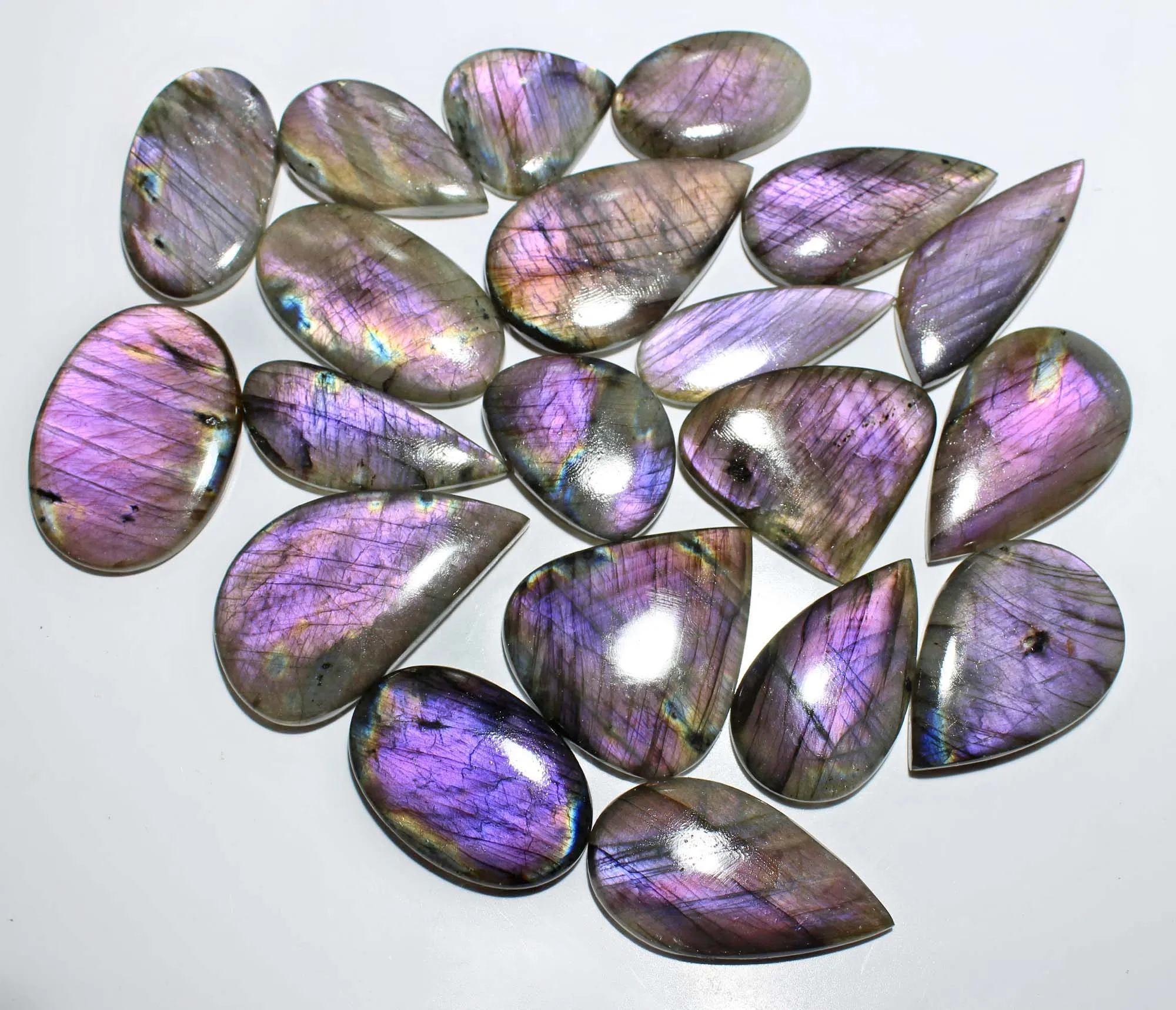 19  piece Lot Natural purple Fire Labradorite Smooth Cabochon Mix Shape Loose Gemstone
