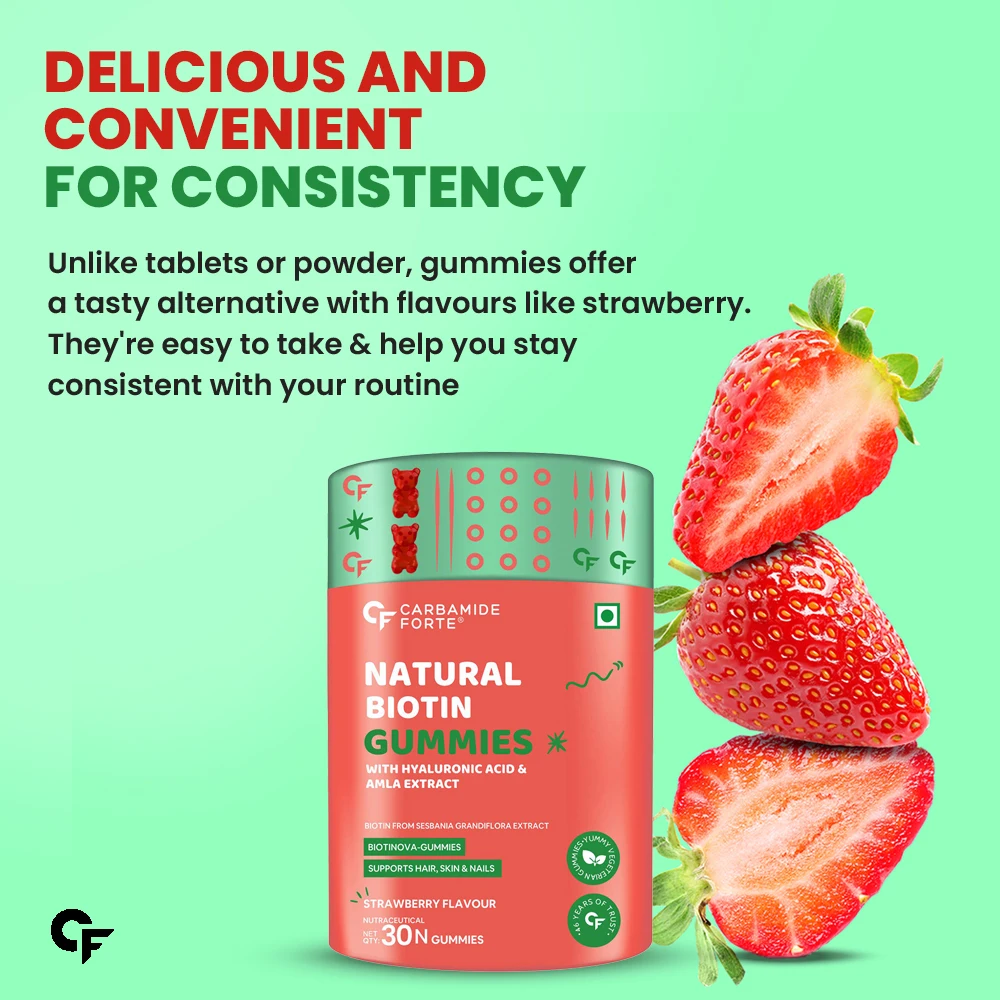 Veg Biotin Skin and Hair Vitamin Gummies Strawberry Flavour for healthy skin, hair and nails