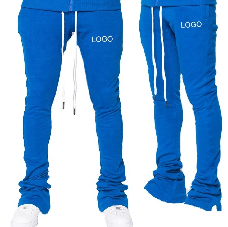 100% Cotton Slim Fitting Jogger Sweatpants Mens Custom Logo Breathable printed Stacked Trousers Man Casual Stack Track Pants