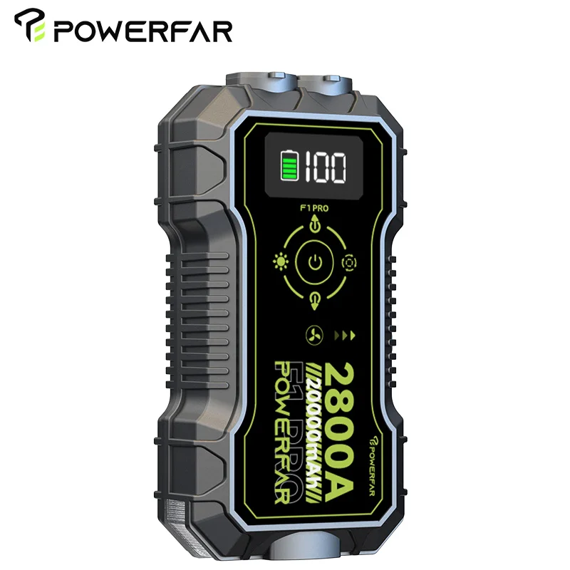 Powerfar capacitor emergency starter 4 in 1 portable emergency starter 2800A portable starter and tire inflator with air pump