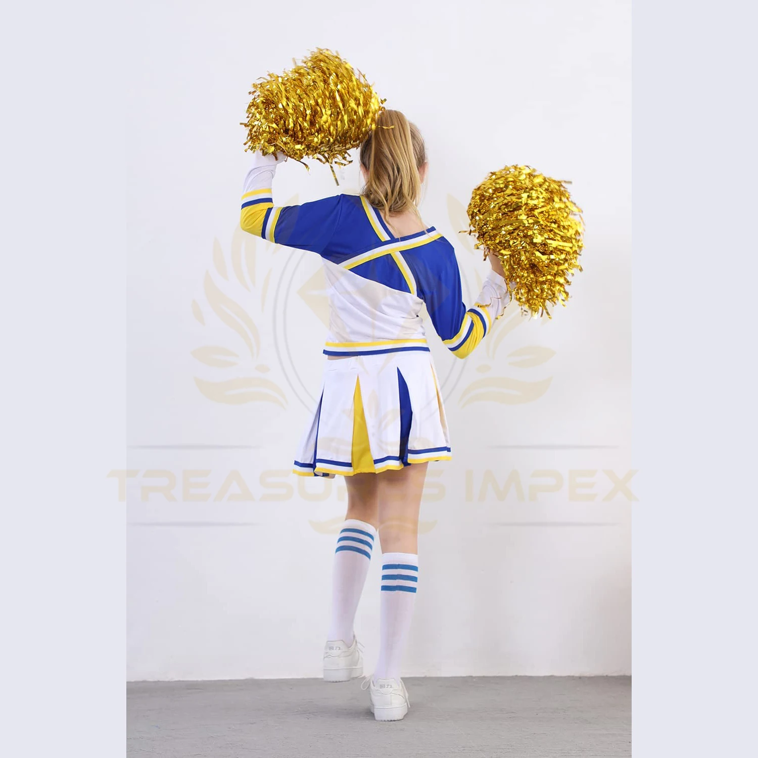 Sport Wear Custom Sports Uniform Wholesale Price Costume For Girls Cheerleading Uniform Dress Outfit With Stockings 2 Pom Pom