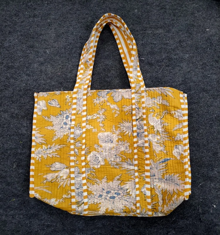 Multi Patchwork Hand Quilted Tote Bag Beautiful Women Shopping Bag Sustainable cotton bag with contrast color decorative pining