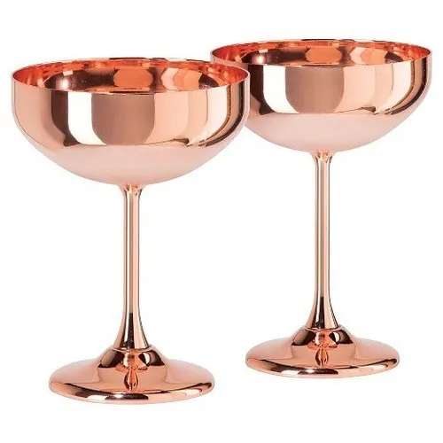 Shiny Copper Finished Set of 2 Beer Oinking Goblet Glass Eco Friendly Drink Ware Metal Glass