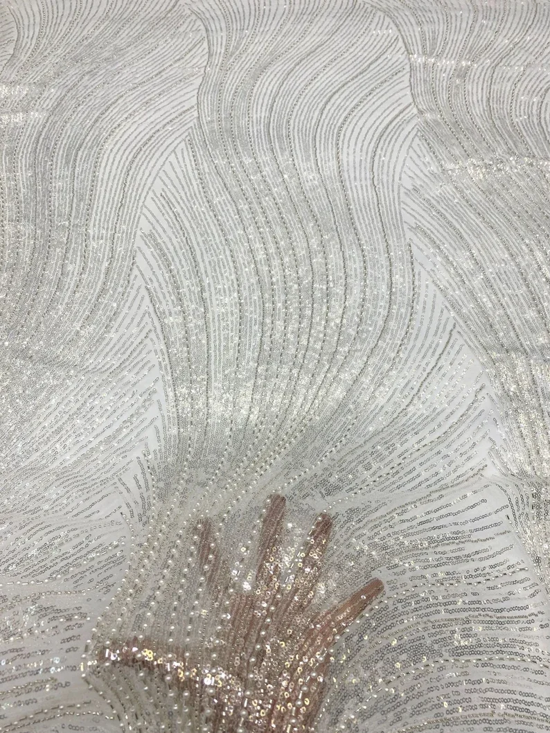 Luxury Heavy Bead Embroidery Lace Fabric Custom Packaging for Bridal Dresses and Weddings Woven and Dyed Embroidered Pattern