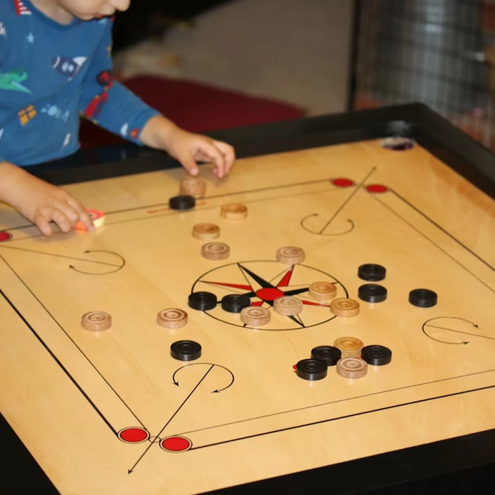 Высококачественный турнирный Размер Carrom настольная игра деревянные монеты стенд Страйк порошок Семейная Игра