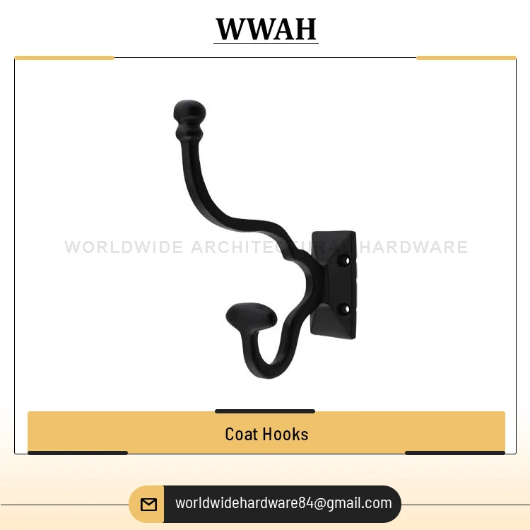 Modern Design Style 100% Cast Iron Material Door and Window Use Black Brass Wall Hook Stylish Design Coat Hook from India