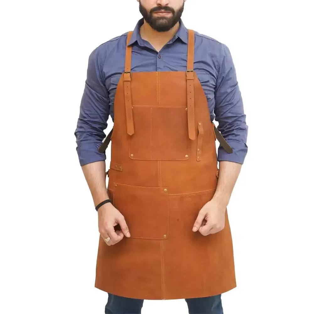 Heavy Duty Leather Welding Breathable Material Cowhide Welding Apron / High Quality Cowhide Leather Heat Resistant Welding Apron