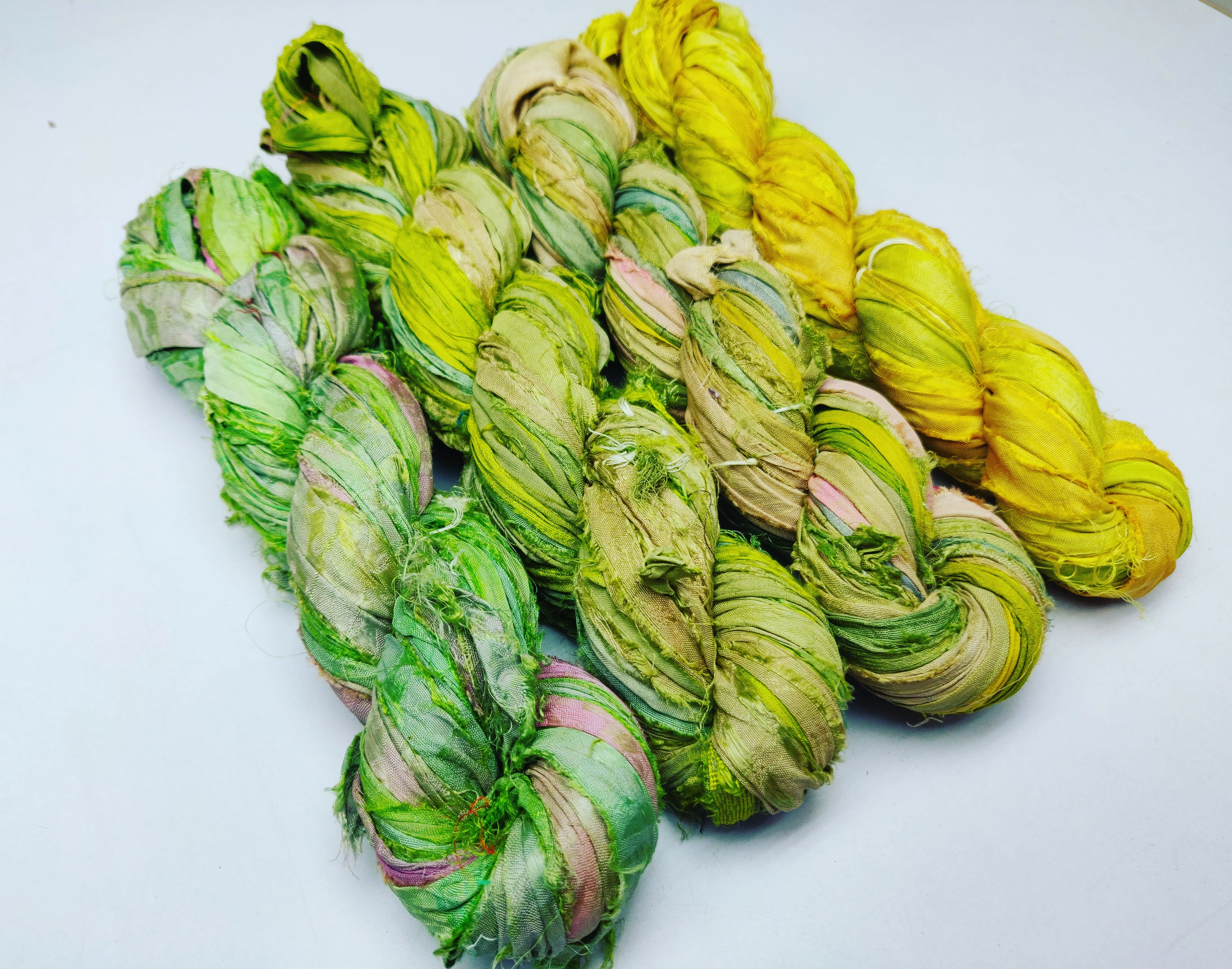 Recycled Sari silk ribbon eco friendly sustainable use for gift wrapping macrame knitting crochet art craft weaving jewellery