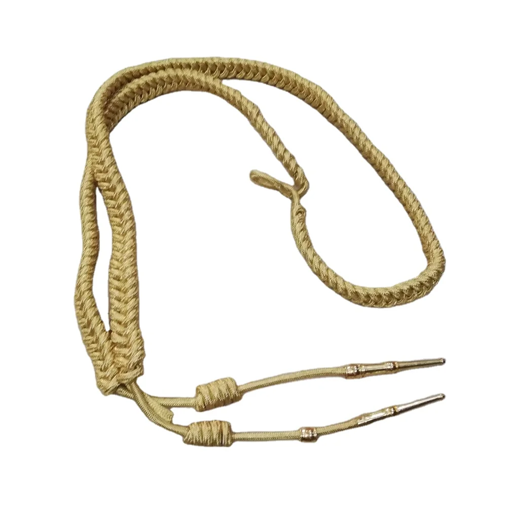 2024 Aiguillettes Shoulder Cord in French Bullion Wire with Brass Tips Chrome Platted Hand Knitted Balls