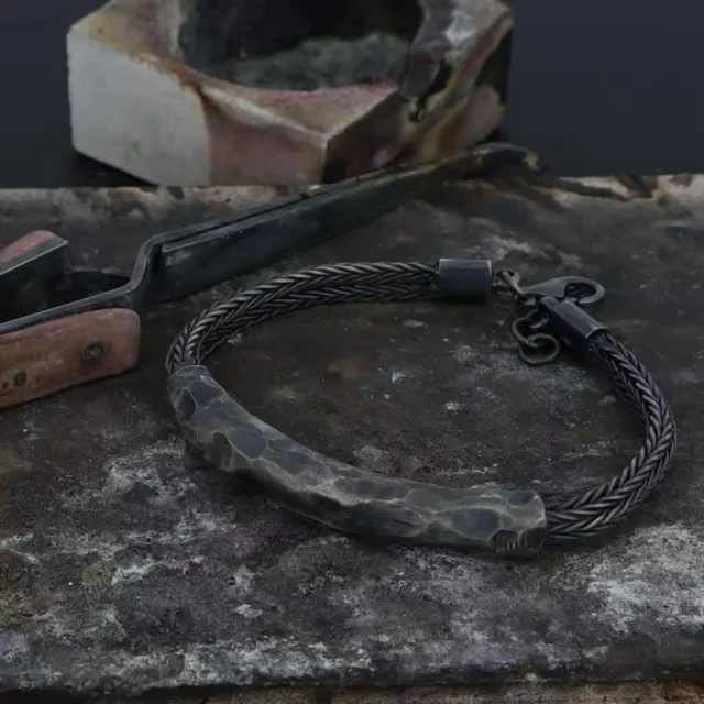 Made in Italy Artisanal High Quality Man Sterling Silver Bracelet Italian Handmade Hammered Design Customization available