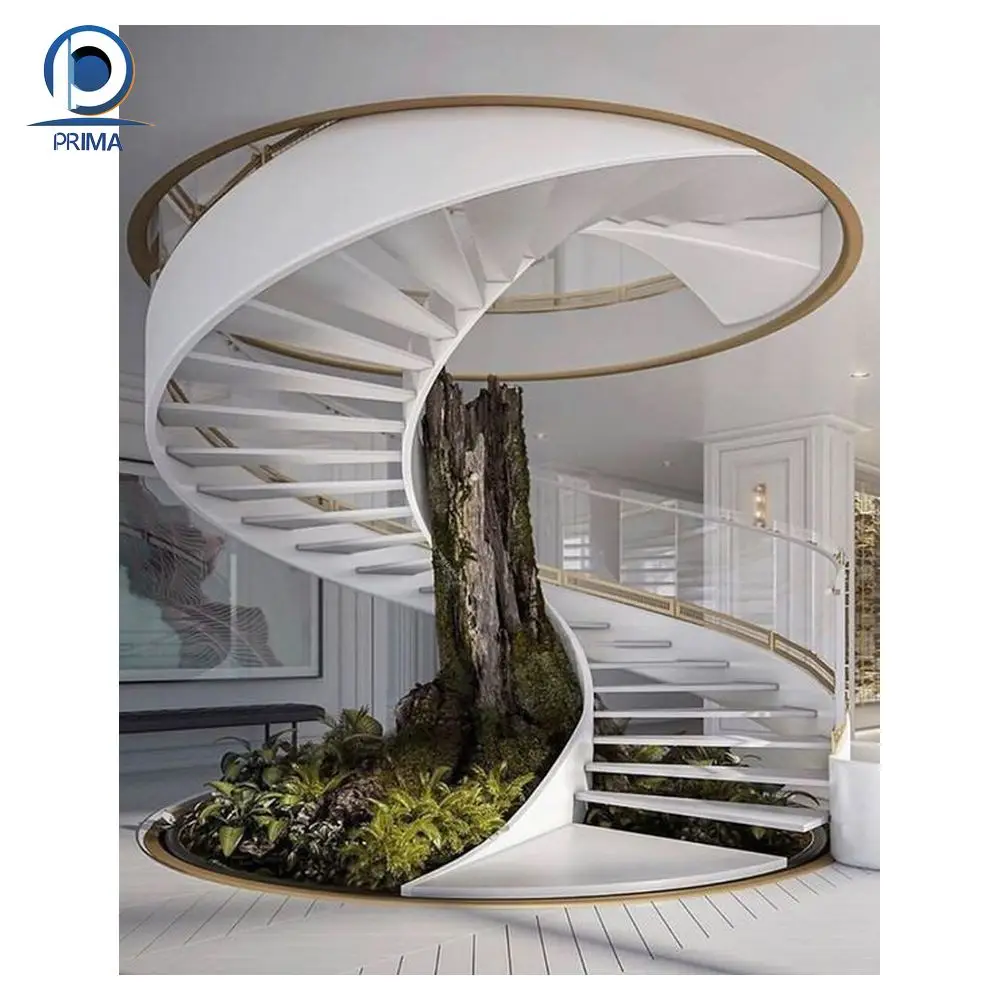 Prima Stairs House Interior Staircase Aluminum Designs Railing Curved Stair Spiral Staircase Wood Treads
