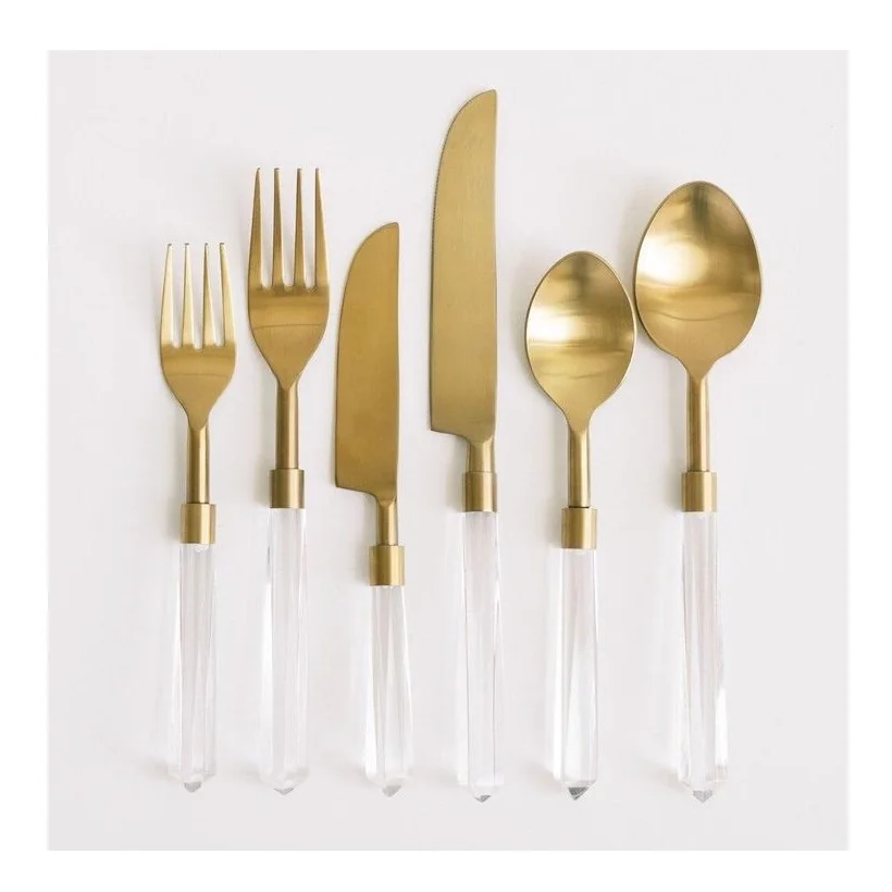 Cutlery Set with Acrylic Handle New Metal Cutlery Spoon And Fork Metal Flatware New Cutlery Set In Gold Plated