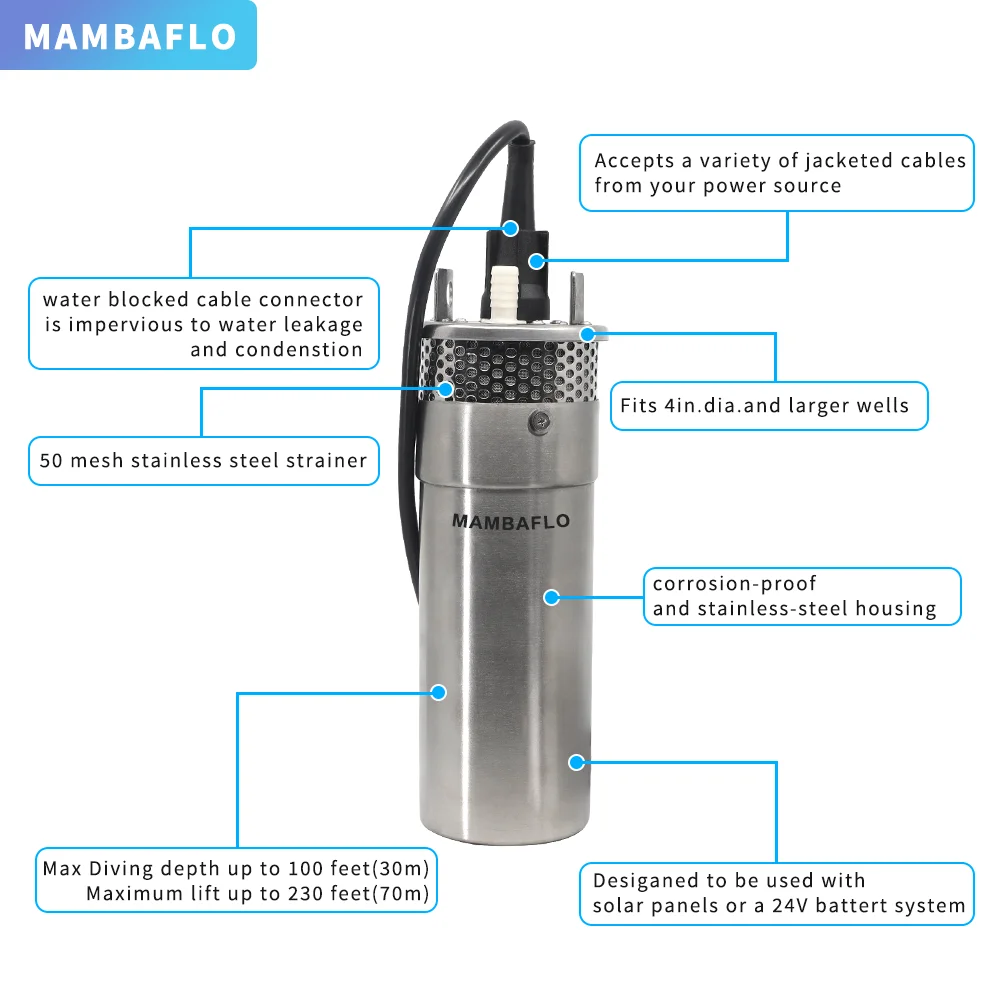 SURGEFLO 12 24 volt 100m head deep well 150w small solar submersible solar battery operated water pump system solar water pump