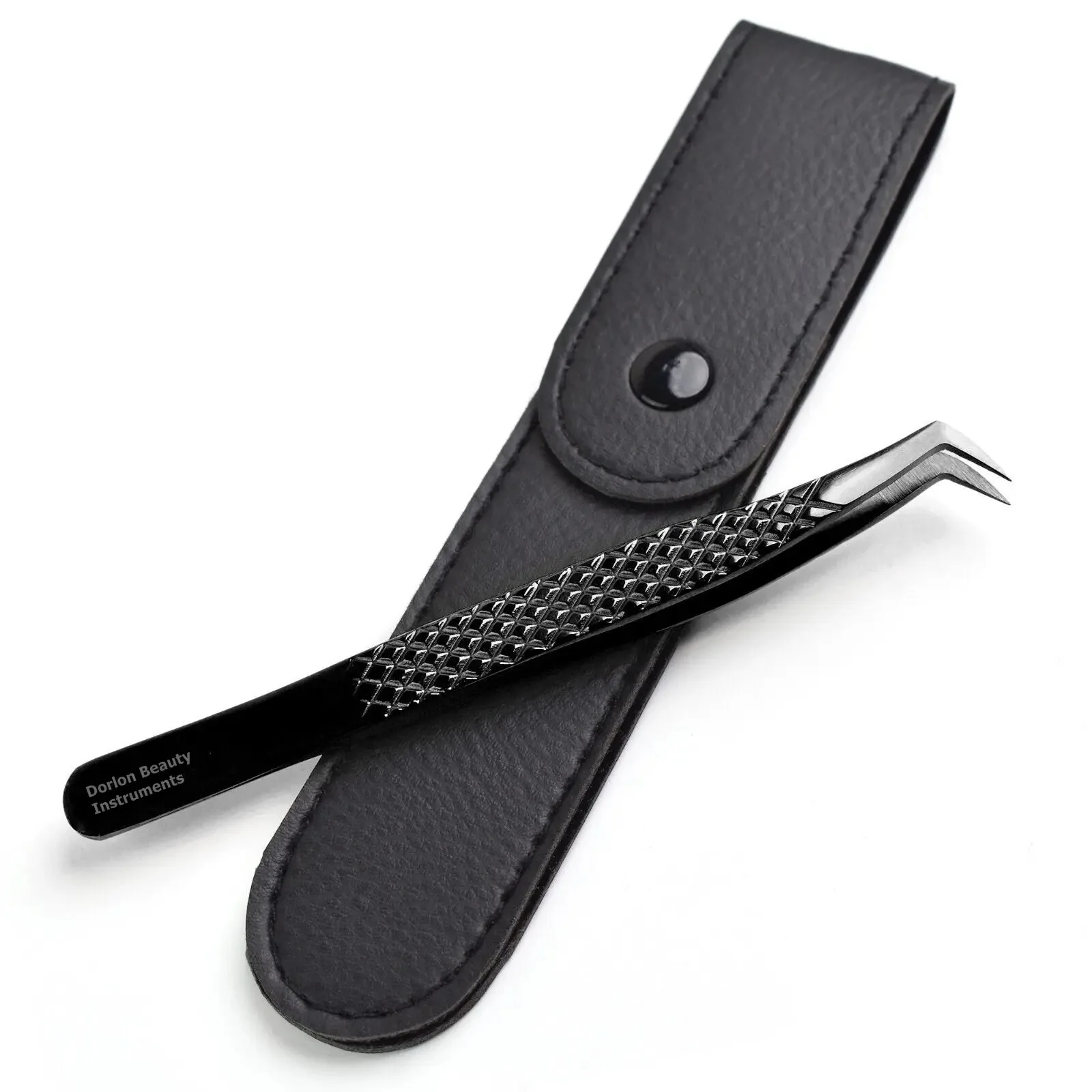 Black Plasma Eyelash Extension Tweezers Diamond Grip Stainless Steel Volume Tweezer Professional Lash Tweezer With PU Poach