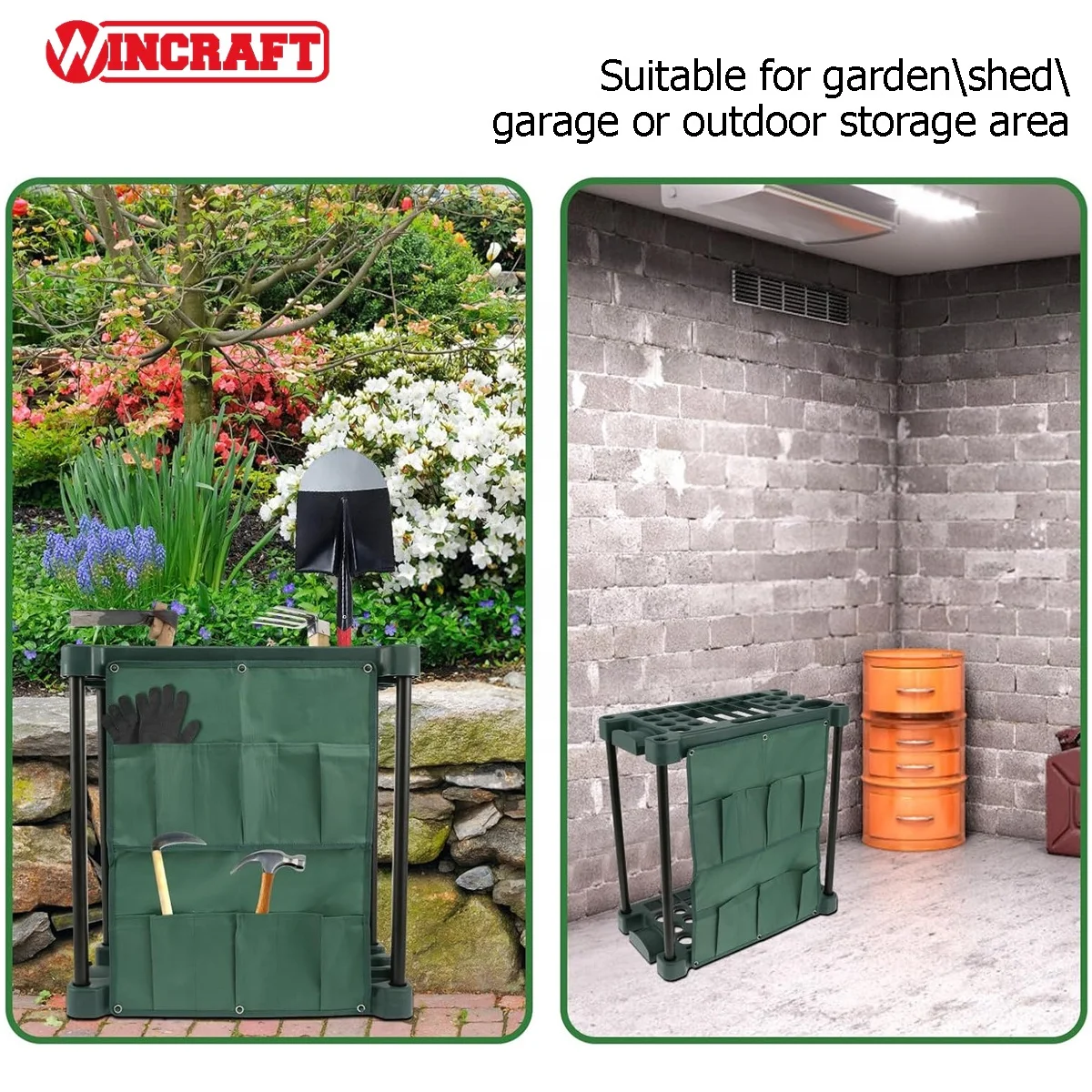 Garden Tool Storage Holder Organiser Rack Lightweight Portable and Easy Assembly  with Tool Pockets Garden Tool Rack