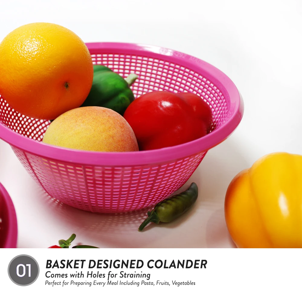 Elianware Multi-Functional Plastic Fruit Basket Kitchen Colander Strainer 6 inch, 8 inch, 10 inch Sink Strainer