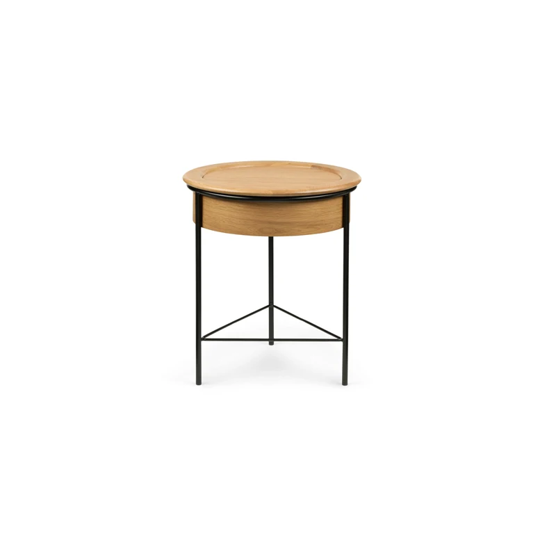 Modern Luxury Living Room Tea Table Round Wooden Oak Coffee Table Stainless Steel Frame Coffee Table Set