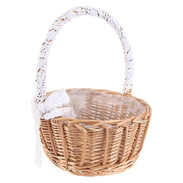New Stock Rattan Hanging Box with Flower Ribbon Gift Woven Storage Bins Wedding Decoration Flower Girl Wicker Basket