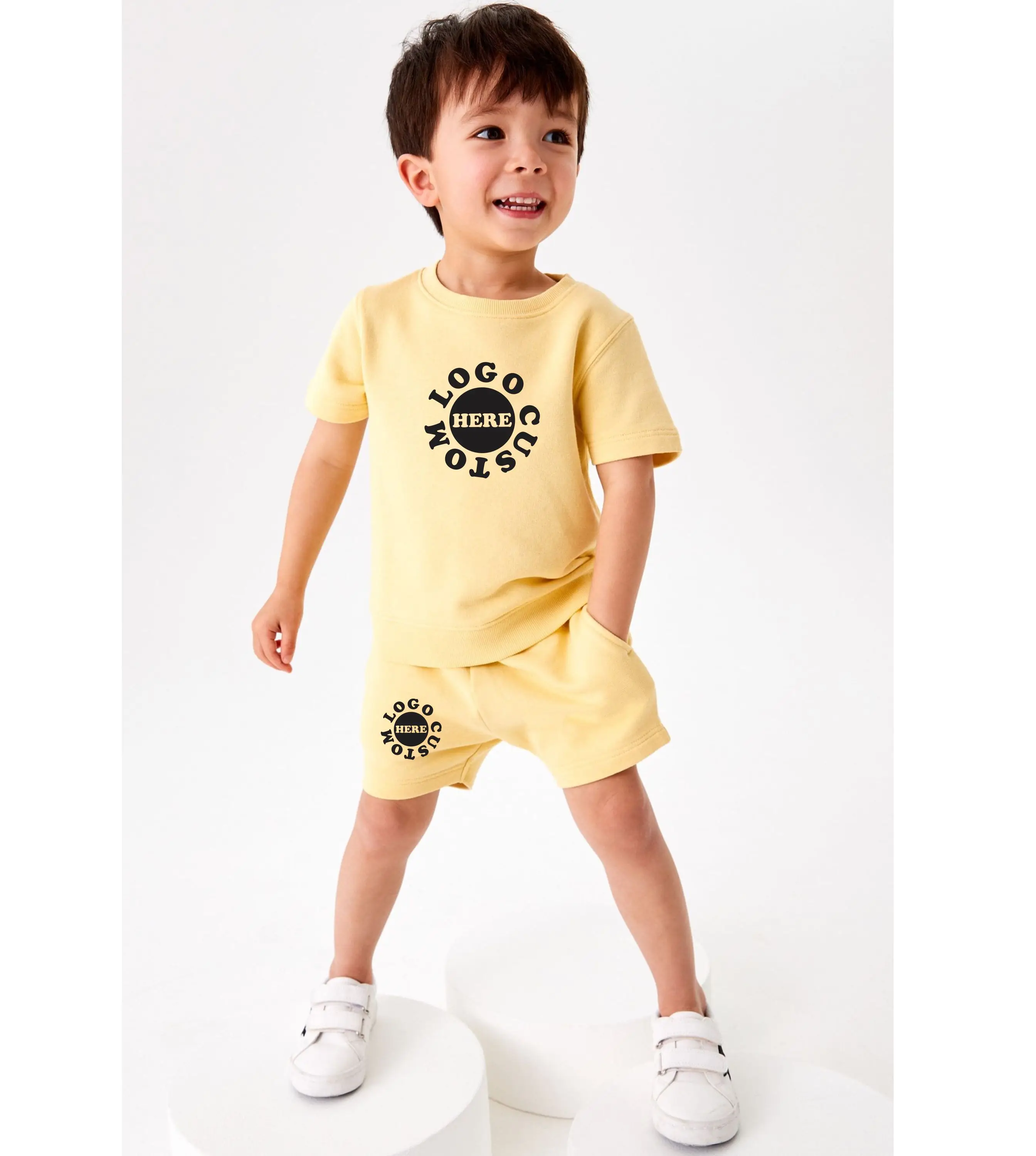 Hot Sale Custom Kids Boutique Clothing Sets / Short And Shirt Sets Kids Summer Toddler Boy Short Set With Custom Logo