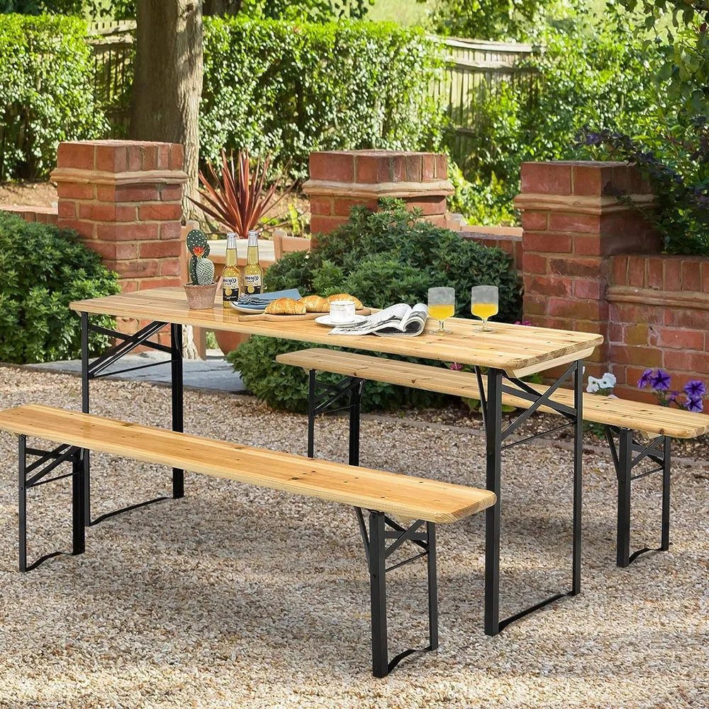 High Quality Outdoor Wooden Beer Garden Folding Table And Bench For Patio