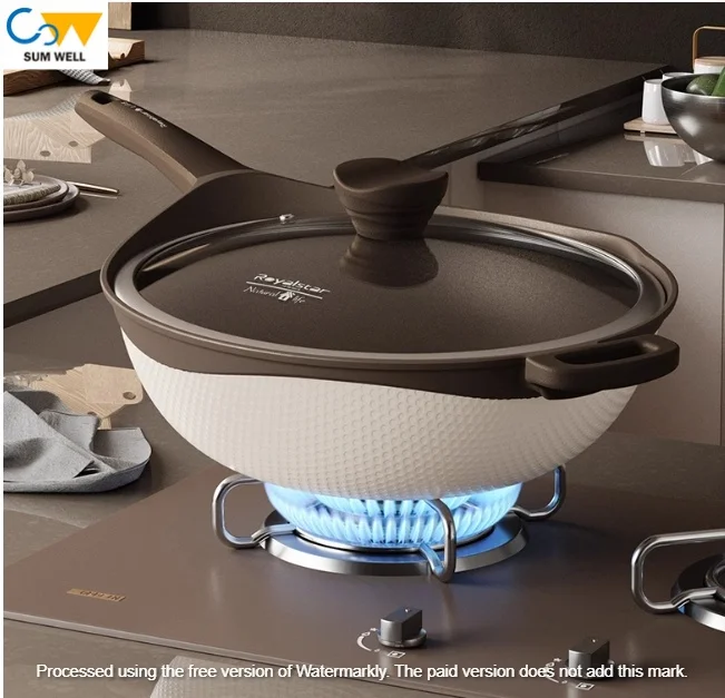 Clay two-color flat bottom wok non-stick pot household wok special for gas stoves suitable for induction cooker 30cm (suitable f