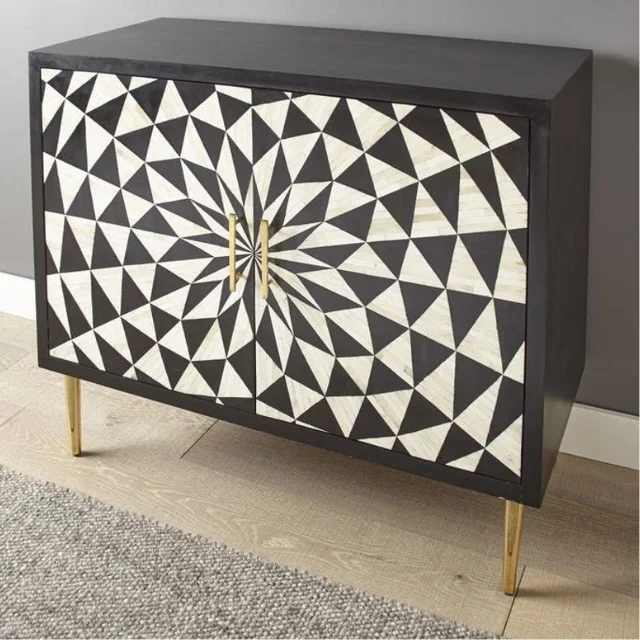 Bone Inlay Illusion 2 Door Cabinet Black Living Room Home Furniture Bone Inlay Chest For Luxury Interiors Chest Of Drawer USA UK