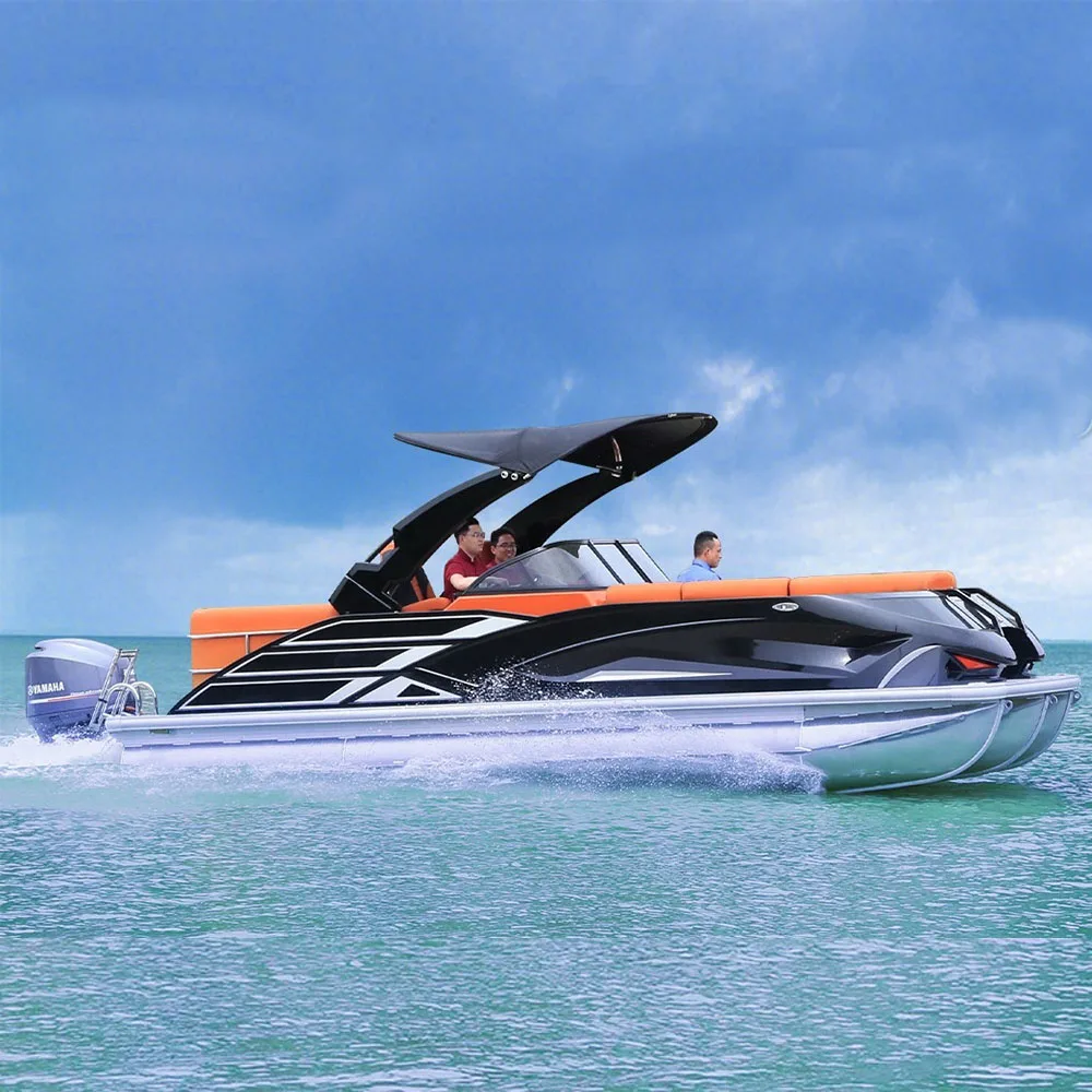 Kinocean China Aluminium Sightseeing Pontoon Party Lake Tritoon 12 Person Pontoon Drift Boat Hull Luxury Pontoon Manufacturer