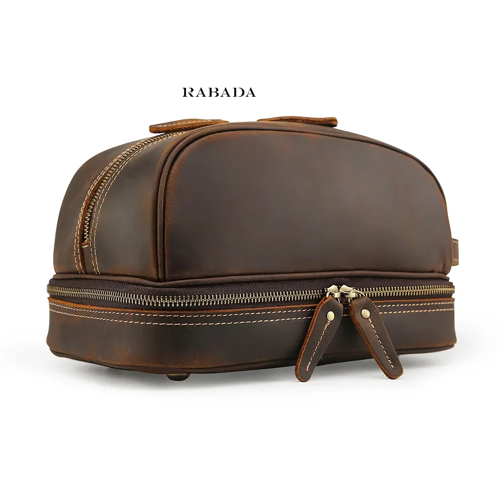 Custom Leather Personalized Color Travel Organizer Makeup Cosmetic Bag Genuine Crazy Leather Toiletry Bag For Washing